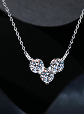 进口跨境s925纯银莫桑石项链女D色满钻爱心吊坠轻奢高级感锁骨