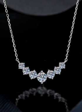 进口D色莫桑石项链七公主微笑项链s925纯银锁骨链1克拉吊坠高级