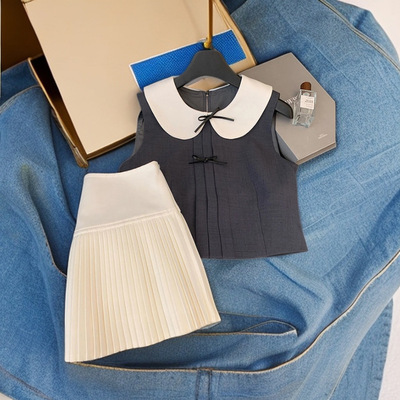 进口温柔系穿搭女2024新款港式POLO领休闲高档翻领衬衫半身裙两