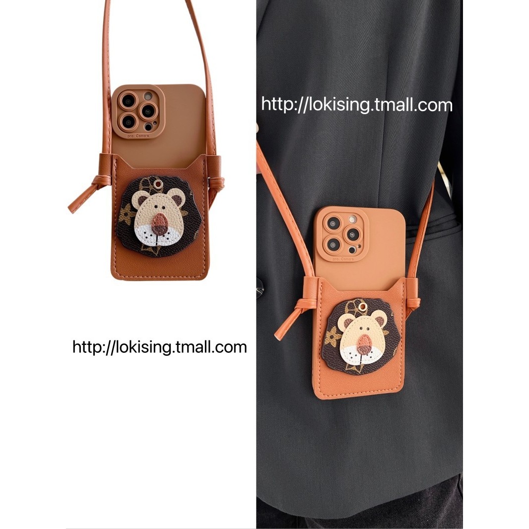 进口可爱狮子头卡包适用华为p50手机壳p50pro创意p40卡通p40pro斜挎ma