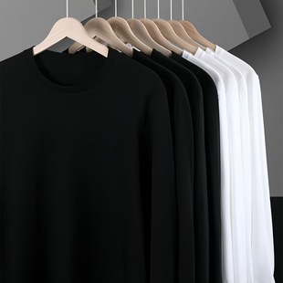 重磅打底衫 T恤男士 棉纯色宽松卫衣上衣圆领休 长袖 进口纯棉秋季