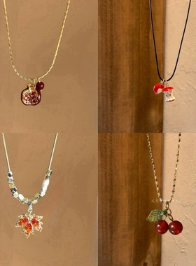 进口「石榴树下」秋冬复古安可拉红石榴项链吊坠百搭锁骨链毛衣