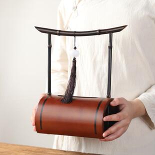 竹制手提纸巾盒客厅创意抽纸盒紫竹茶餐厅中式纸巾盒至今收纳盒