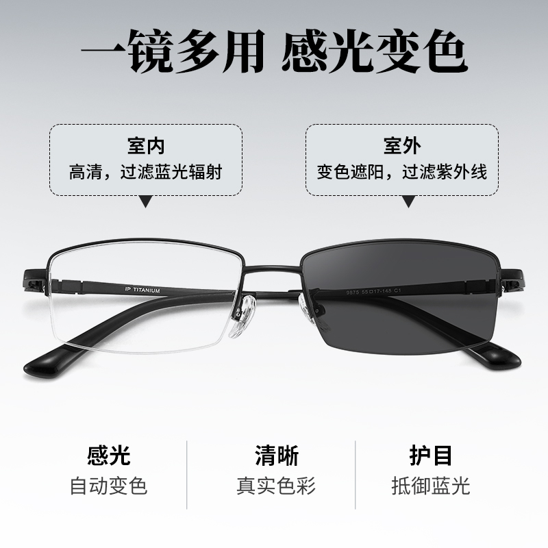 超轻纯钛近视眼镜男半框眼镜架可配有度数散光商务变色眼镜时尚框