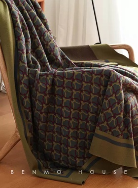 轻奢复古春夏午睡毯子印花简约毛毯客厅家居沙发盖毯酒店民宿条纹