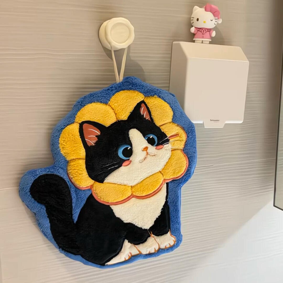 卡通猫咪擦手巾挂式超强吸水加厚厨房卫生间毛巾手帕珊瑚绒小方巾