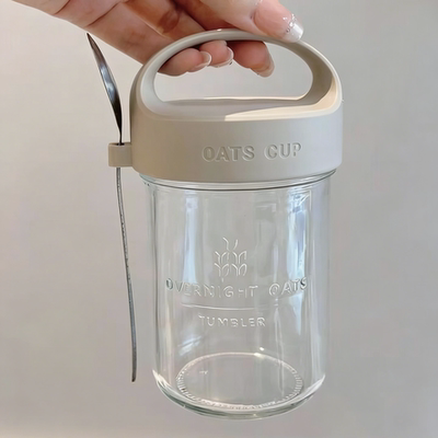 隔夜燕麦杯便携早餐酸奶杯带盖勺外带密封沙拉牛奶杯奶昔麦片杯子