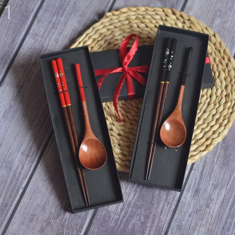 国潮风喜庆木勺木筷礼盒木质筷子勺子套装结婚伴手礼礼品促销