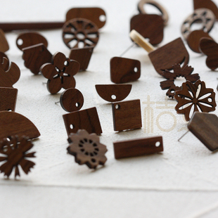 DIY饰品木制配件不锈钢针几何图形花形蝴蝶水滴耳钉(4762C)