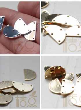 DIY饰品黄铜配件16.7*9.7mm实心半圆月亮4孔耳饰几何图形 (3811C)