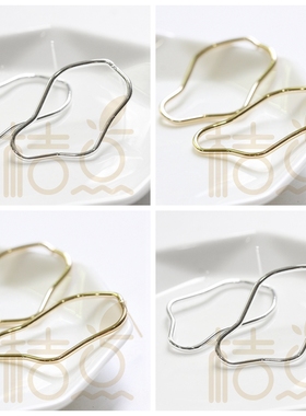 DIY饰品铜配件  厚真金银电镀异形耳钉 925银针 简约 时尚(4330C)