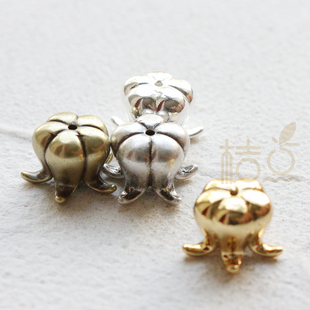 DIY手工饰品配件铜铸造镀厚银镀厚金铜绿花帽挂件吊坠(4852C)