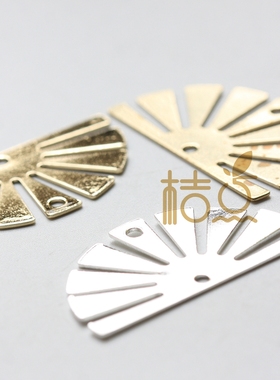 DIY饰品黄铜配件半圆太阳柳叶挂件耳饰铜绿古色镀金镀银(4385C)