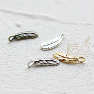 DIY饰品铜铸造镀厚银镀厚金羽毛吊坠挂件(4851C)