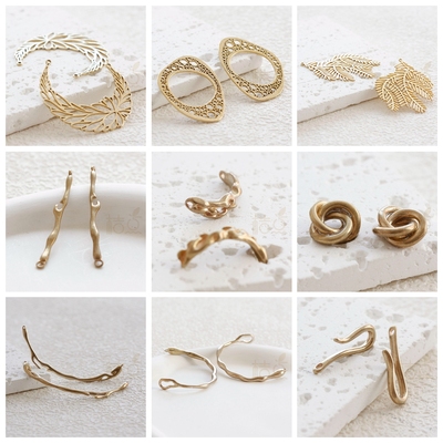 DIY饰品黄铜配件几何图形花树叶异形镀金银古色自然挂件(4907C)