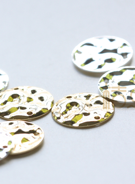 DIY饰品铜配件 16mm 敲打纹 圆片 双孔 铜片 几何图形(4419C)