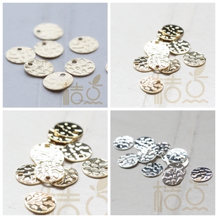 DIY饰品铜配件8*0.45mm凸凹纹圆片吊坠铜片耳环 几何图形 (3801C)