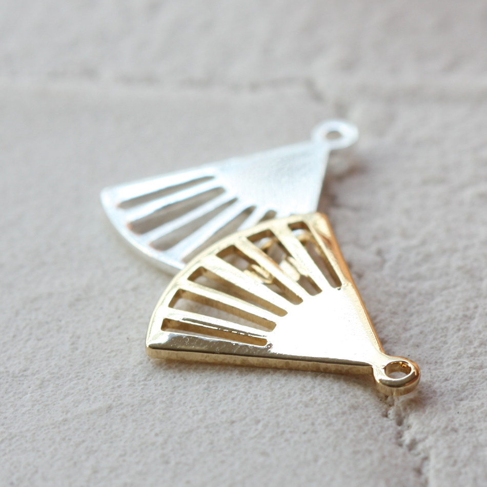 diy饰品铜配件 17*15mm镀厚金银扇子扇形吊坠挂件几何图形(4468c)