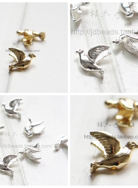 DIY配件铜质饰品13*11mm立体小鸟 隔珠吊坠 复古 耳环(4635Z)