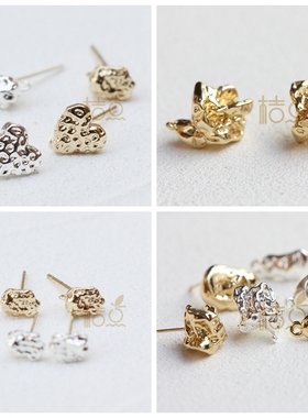 DIY饰品黄铜镀金镀银配件925银针耳钉 熔岩 不规则 心型 (4677C)