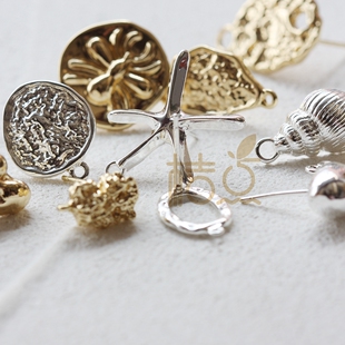 DIY饰品铜配件镀厚金镀925银针贝壳水滴不规则异形耳钉(4702C)