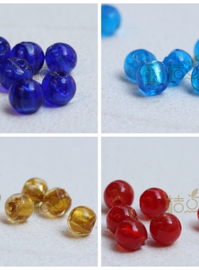 DIY饰品配件 琉璃珠 配珠 圆珠 银箔  混彩 手工玻璃珠8mm(G329)