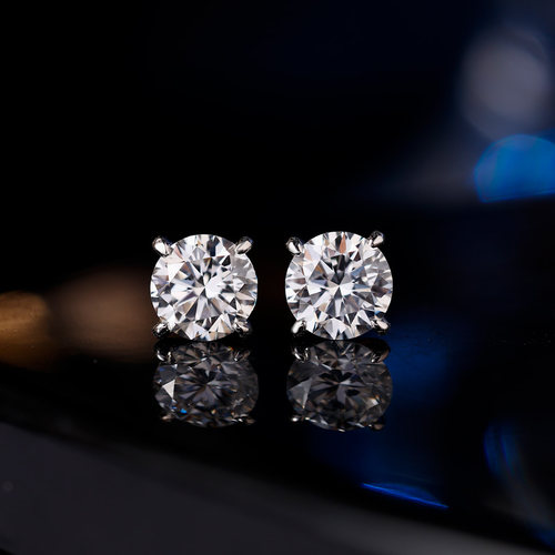 【培育钻石】18K白金单钻1克拉钻石耳钉经典四爪50分砖石耳环女款