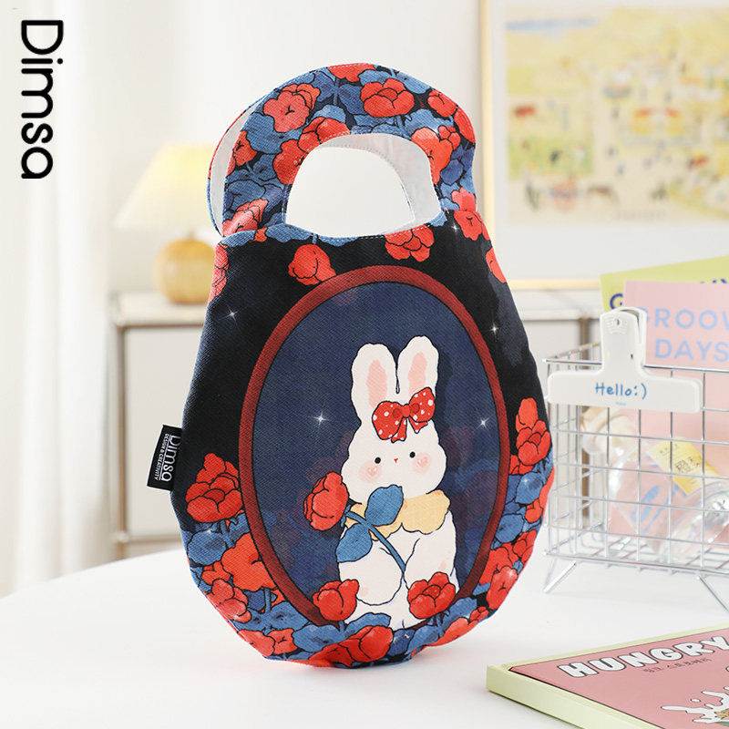 典舍xmiho 可爱清新玫瑰兔兔鸡蛋包小众设计学生帆布袋手提k298