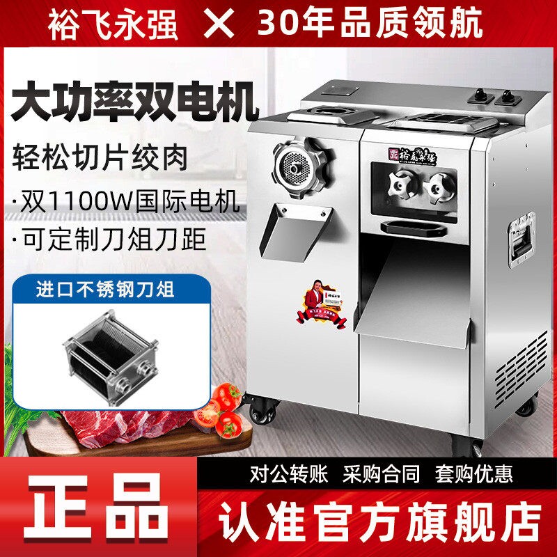 裕飞永强商用不锈钢双电机300/32能绞肉机绞切 可拆卸搅馅机2多功
