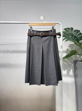 MM麦檬2026新品烟灰高腰垂感显瘦A字百褶半身裙4H4240831商场同款