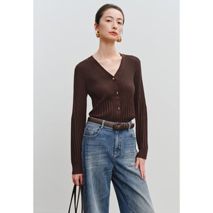 可咖棕混纺针织开衫 伊芙丽2026春新款 毛衣1H1130083 商场同款