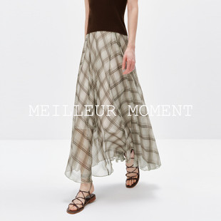定纺面料MM麦檬飘逸大裙摆A字格纹半身裙商场同款 5G6141161 夏新品