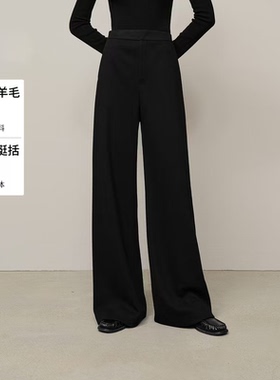 MM麦檬商场同款2025冬新品黑色阔腿宽松气质休闲西装裤5FA252751