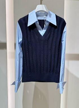 MM麦家2026春季新款小个子韩系假两件拼接针织衫女1H2130021