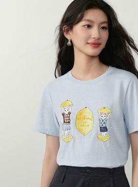 【商场同款】诗凡黎萌宠印花T恤2026夏新款纯棉百搭上衣3H4100391