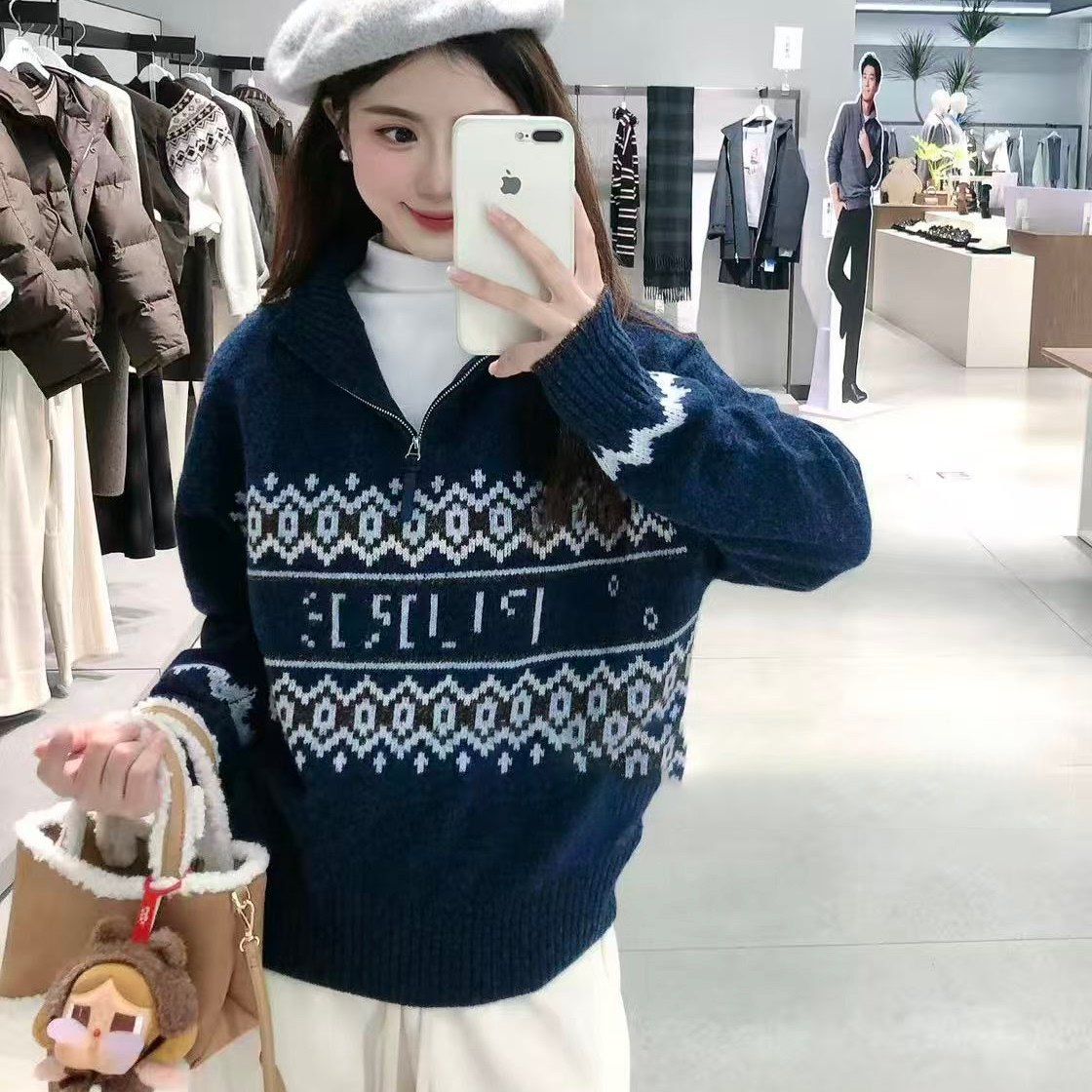 商场同款MM麦家2025冬季新款藏青色羊毛针织衫打底毛衣4GC133811,女装/女士精品,毛针织衫,淘宝优惠券,粉丝福利购,淘宝优惠卷