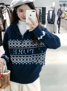 商场同款MM麦家2025冬季新款藏青色羊毛针织衫打底毛衣4GC133811