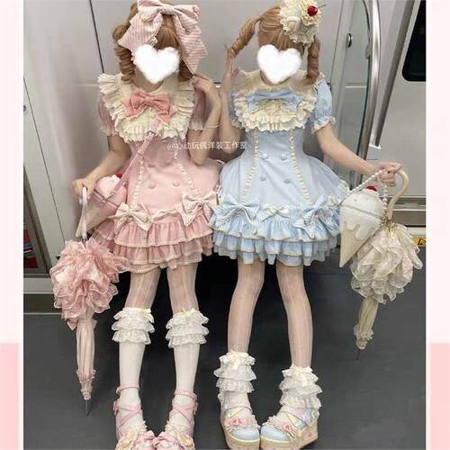 甜美条纹千层Lolita短袖OP蛋糕裙可爱公主春秋夏古早doll感洛丽塔