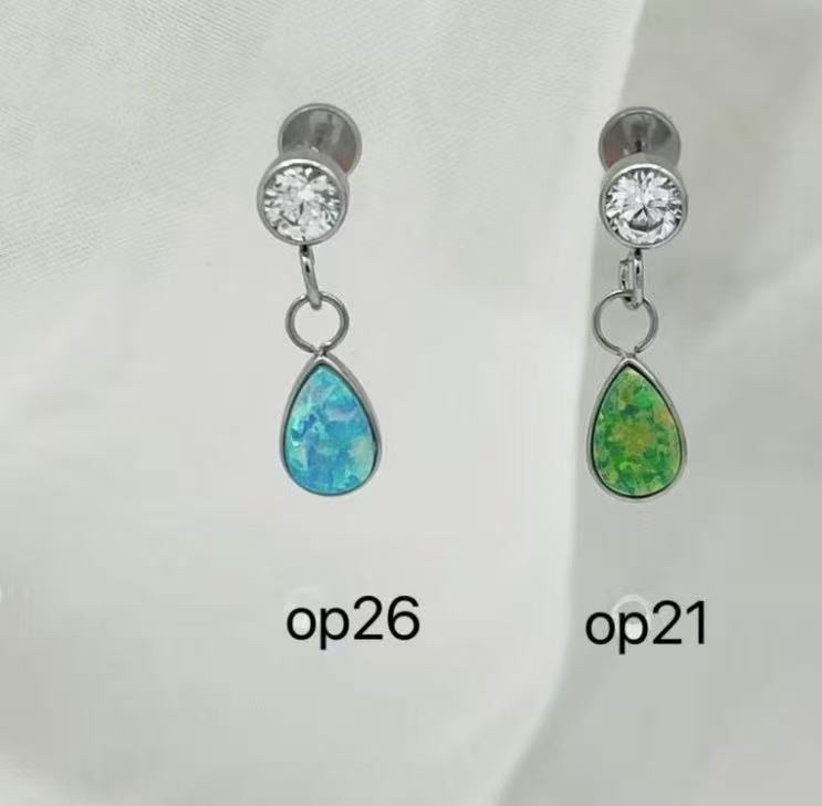 F136钛水滴耳钉梨形包澳宝opal跨境G23钛合金人体穿刺饰品耳骨钉