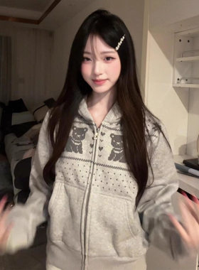 韩系复古灰色开衫波点小