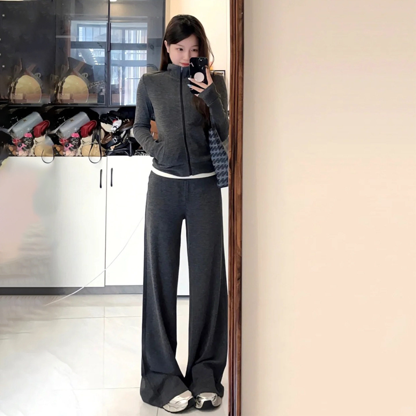 秋季套装2026新款女早秋韩系穿搭修身外套阔腿裤运动两件套