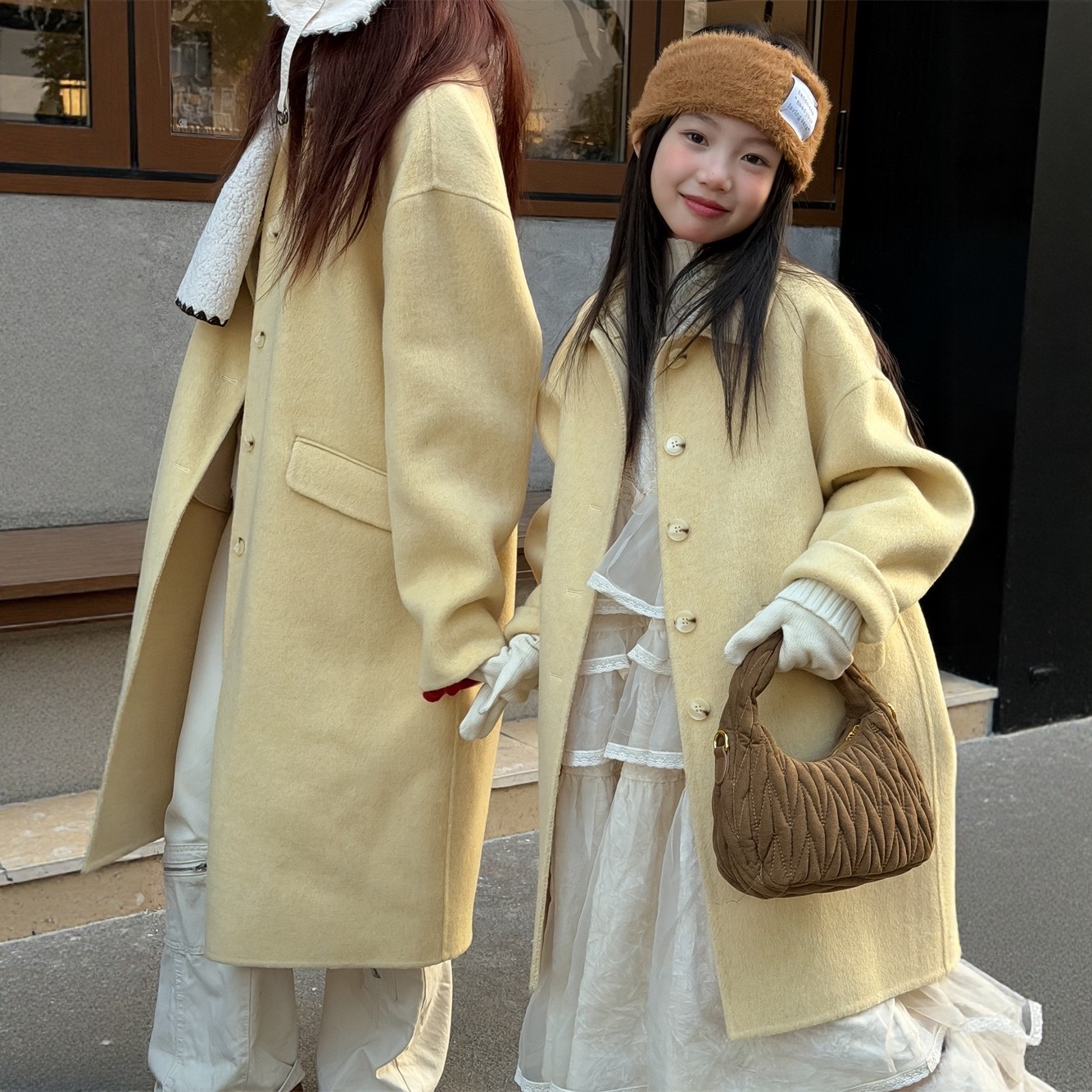 韩版羊绒大衣2025冬款女童加厚双面绒呢大衣儿童毛呢外套亲子装潮