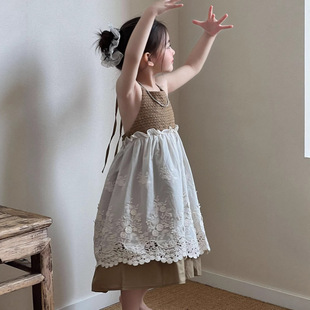 女童吊带裙2026夏季新款儿童中长款连衣裙蕾丝绣花女宝宝公主裙