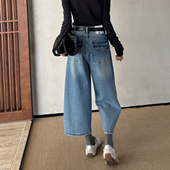 女八九分小个子宽松高腰松弛感休闲直筒裤 阔腿牛仔裤 新款 2026春季