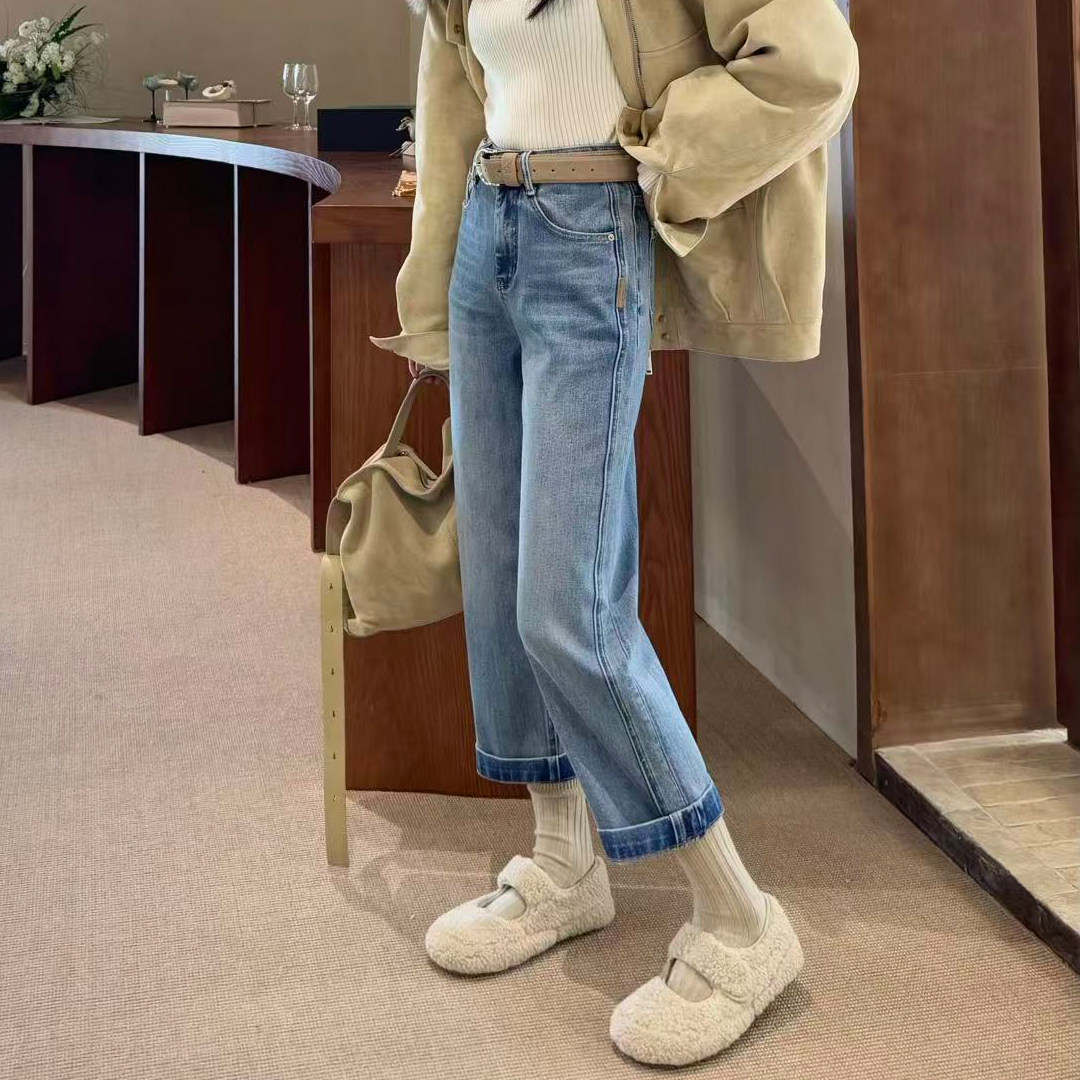 2026早春新款蓝色直筒牛仔裤女高腰九分小个子窄版法棍裤子烟管裤,女装/女士精品,牛仔裤,淘宝优惠券,粉丝福利购,淘宝优惠卷