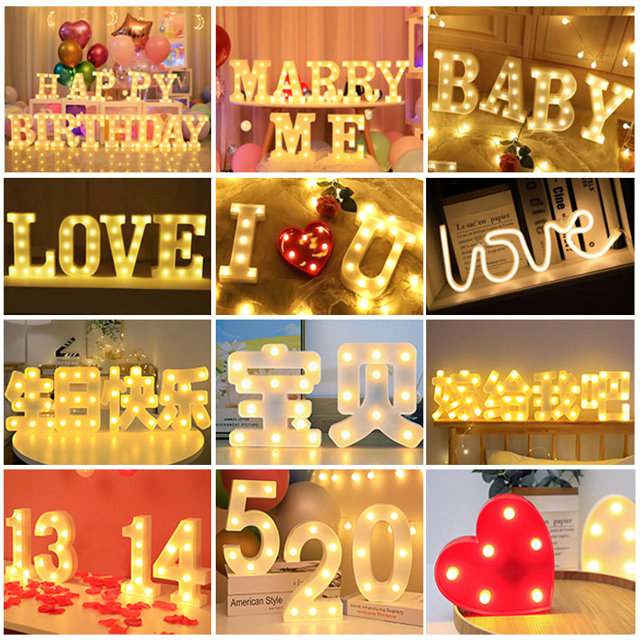 LED字母数字汉字灯生日快乐灯浪漫告白求婚道具创意造型灯LOVE