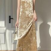 2025大码 国风丝绒气质收腰显瘦连衣裙 内搭吊带新中式 女装 秋冬新款