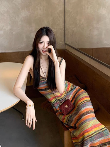 大码女装秋季复古吊带连衣裙