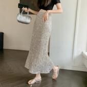 新款 2025秋季 重工亮片设计感小鱼尾半身裙高腰a字包臀裙 女装 大码