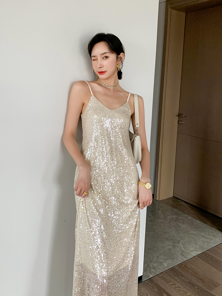 珠片弹力夏款吊带连衣裙